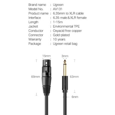 Ugreen UG20717AV131TK 1M màu Đen Cáp âm thanh 6.5mm sang cannon âm - HÀNG CHÍNH HÃNG