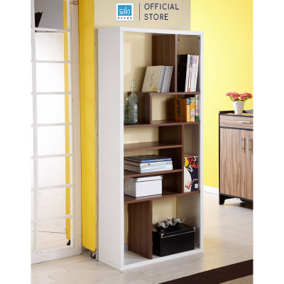 Kệ Sách Gỗ Nhiều Ngăn Màu Trắng Phối Walnut Đẹp Tinh Tế, Hiện Đại SIB Decor KS021