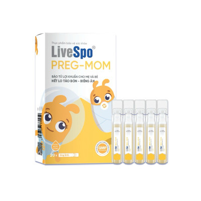 Men vi sinh cho Bé Táo Bón, Biếng Ăn, Rối Loạn Tiêu Hóa - LiveSpo PREGMOM 3 tỷ bào tử lợi khuẩn - Hộp 20 ống x 5ml