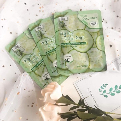 Combo 10 Mặt nạ dưỡng ẩm chiết xuất từ dưa leo 3W CLINIC FRESH CUCUMBER MASK SHEET 23ml x 10