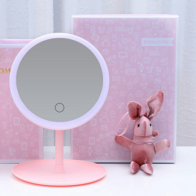Gương trang điểm có đèn Led cảm ứng cao cấp, dụng cụ hỗ trợ trang điểm cao cấp tiện lợi - Màu hồng