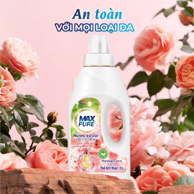 Chai nước xả vải Maxpure Hương Coco 2L - TẶNG 2 vỉ viên treo bồn cầu Evershine