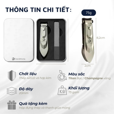 Bấm móng tay DandiHome Power cao cấp bằng thép 420J2 sắc bén, chống gỉ