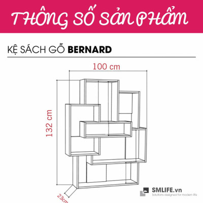 Giá sách bằng gỗ thiết kế tiện lợi SMLIFE Bernard
