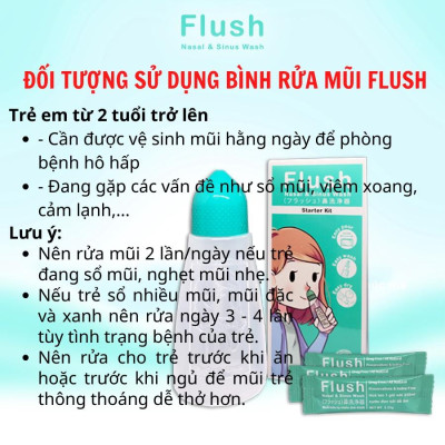 Combo Bình Rửa Mũi Cho Trẻ FLUSH Chính Hãng Gồm 1 Bình Và Hộp 30 Gói Muối Tinh Khiết