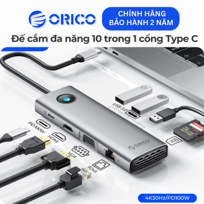 Bộ chuyển đổi ( Hub ) đa năng 8 trong 1 cổng Type-C Orico PW11-8P-SV-EP - Hàng Chính Hãng