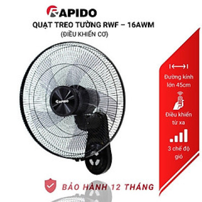 Quạt treo tường Rapido RWF – 16AWM cao cấp, chính hãng siêu êm - Hàng chính hãng