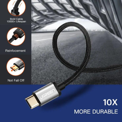 Ugreen UG30880US174TK 1M 3A Màu Đen Cáp USB TypeC sang USB 2.0 Hỗ trợ sạc nhanh dây bên Nylon - HÀNG CHÍNH HÃNG