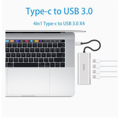 Hub WiWu Alpha 4 in 1 A440 Cổng phụ Biến Một USB-C Chuyển Vào Bốn Cổng USB 3.0, Thiết Kế Mỏng Nhẹ - Hàng Chính Hãng