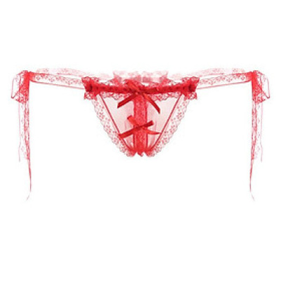 Quần lót ren lưới lọt khe buộc dây gợi cảm - Đỏ