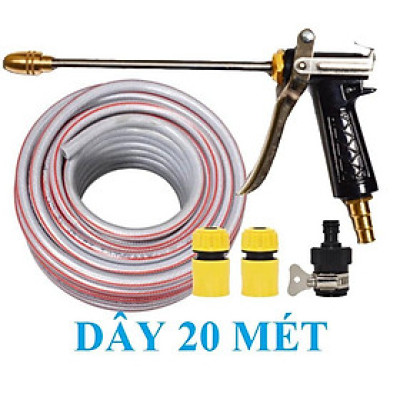 ️ Bộ dây vòi xịt nước rửa xe, tưới cây , tăng áp 3 lần, loại 20m 206318 đầu đồng,cút,nối đen+ đai