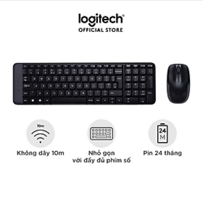 Combo chuột phím không dây Logitech MK215 - nhỏ gọn với đủ phím số, 1 đầu thu USB, không dây 10m, pin 2 năm - Hàng chính hãng