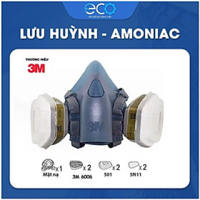 Combo (7 món) mặt nạ phòng độc 3M 7501, 7502 kết hợp phin lọc 3M 6006, tấm lọc bụi 5N11 cùng nắp giữ 501 lọc hơi hữu cơ Vô cơ, lọc bụi siêu mịn, phun sơn Lọc hơi độc chính hãng 3M