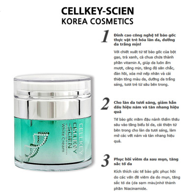 Kem Dưỡng Trắng Da Tế Bào Gốc Hàn Quốc Cấp Ẩm Xóa Nhăn Phục Hồi Trẻ Hoá Da Và Chống Lão Hoá Cellkey-Scien White Cream (30g)