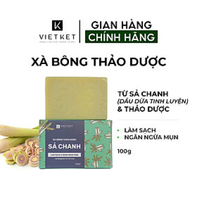 Cục Xà Bông Thảo Dược Sả Chanh VIETKET 100g - Làm Sạch, Giảm Mụn Lưng, Sáng Da, Duy Trì Độ Ẩm, Hương Thơm Thảo Dược