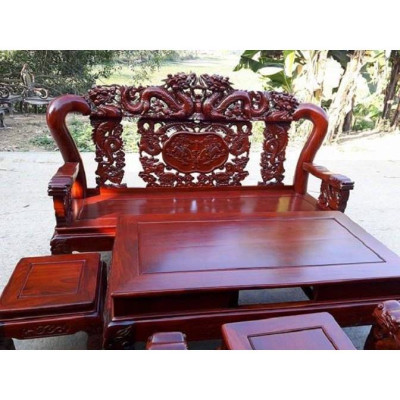 Bàn ghế gỗ phòng khách rồng trầu mặt nguyệt gỗ hương vân
