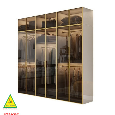 Tủ quần áo gỗ MDF cánh kính cường lực khung nhôm 4TAK06 - Nội thất lắp ráp Viendong Adv