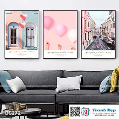 Bộ 3 tranh canvas treo tường Decor Tranh quotes tone hồng pastel - DC272