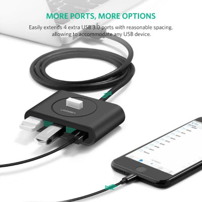 Ugreen UG20290CR113TK 50CM màu Đen Bộ chia HUB USB 3.0 sang 4 USB 3.0 hỗ trợ nguồn 5V - HÀNG CHÍNH HÃNG