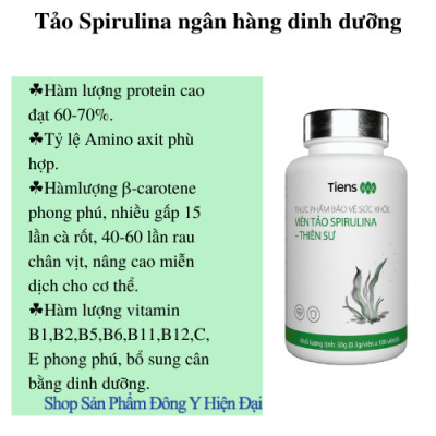 Thực Phẩm Bảo Vệ Sức Khỏe Viên Tảo Spirulina - Thiên Sư. Thực phẩm vàng cho người đau dạ dày,  Chống suy nhược cơ thể Tăng cường miễn dịch. 