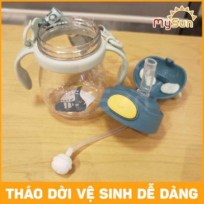 Bình nước có ống hút chóng sặc 250ml tập uống cho bé 1 2 3 tuổi đi học mẫu giáo có tay cầm dây đeo đẹp cute MySun