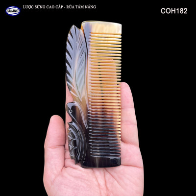 Lược Sừng Màu Vân Nưa Bằng Đầu Rùa Tắm Nắng (Size: L - 15cm) Đục Khắc Tinh Xảo - có thể bỏ túi - COH182