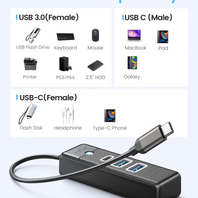 HUB Type C ra 1 cổng TYPE C + 2 Cổng USB 3.0 Orico PWC2U-C3 - Hàng Chính Hãng