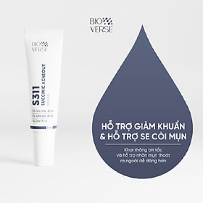 Gel chấm mụn 3% Succinic acid + 1% Salicylic Acid hỗ trợ giảm khuẩn và se còi mụn Bioverse S311 Succinic Acneout 10ml 