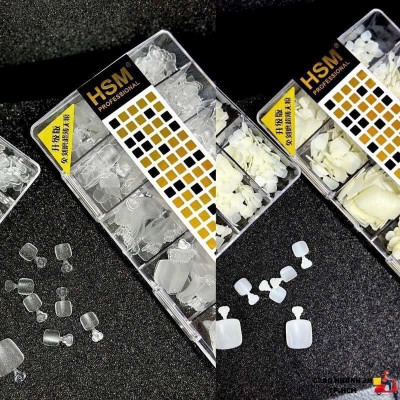 Hộp 500 Móng Úp Chân HSM Nhựa Dẻo Làm Nail, Siêu Bám Keo, Trong Suốt Và Trắng Đục Chất Lượng Cao, Tiện Lợi Cho Tiệm Nail giả