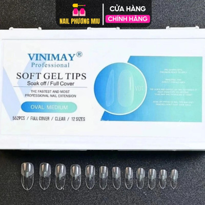 Hộp 552 Móng Úp Vinimay Form Bầu Tròn Trong V01 Siêu Mỏng Dẻo Cao Cấp Làm Nail Đủ 12 Size Dài Ngắn Oval Medium Soft Gel Tips Nữ Women