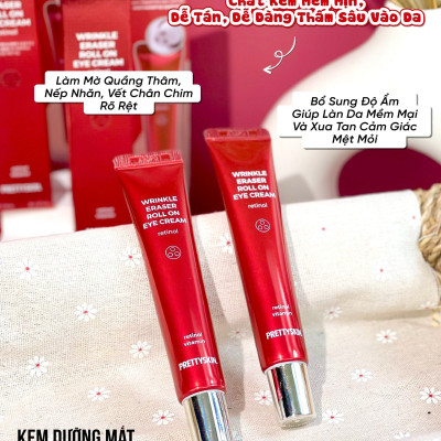 Kem dưỡng mắt giảm mờ thâm quầng mắt Retinol Pretty Skin, cải thiện nếp nhăn Prettyskin Wrinkle eraser roll on eye cream