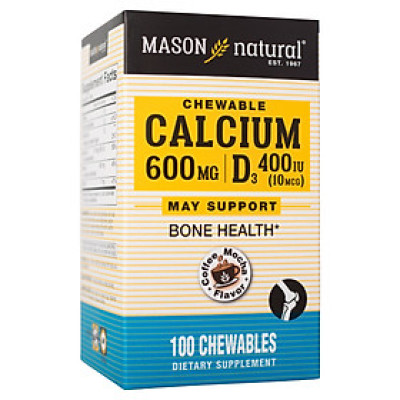 Calcium 600mg + D3 Mason Natural 100 viên - Viên nhai bổ sung canxi