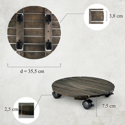 Đế Lót Chậu Cây Có Bánh Xe Thương Hiệu ANKAN, Đế Để Chậu Cây Cảnh, Có Bánh Xe, Mặt Tròn Bằng Gỗ Tràm, Màu Đen Đường Kính 35 Cm, Tải Trọng 80kg, Thích Hợp Để Đặt Chậu Cây Trong Nhà, Ngoài Trời, Tiện Lợi Di Chuyển