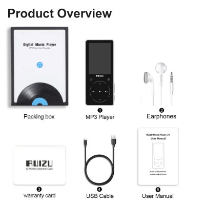 Ruizu D16 - Máy nghe nhạc Lossless, màn hính lớn 2.4 icnh, Bluetooth 4.1 - Hàng Chính Hãng