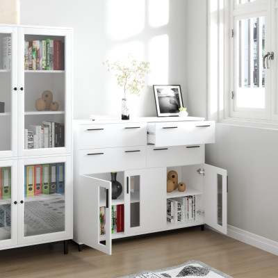 [Happy Home Furniture] LOUIS , Tủ lưu trữ 4 ngăn kéo 3 cửa mở - chân sắt , 126cm x 36cm x 104cm ( DxRxC), THK_060