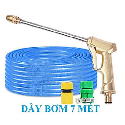 ️ Bộ dây vòi xịt nước rửa xe, tưới cây , tăng áp 3 lần, loại 7m, 10m 206701-3 đầu đồng, cút,nối vàng