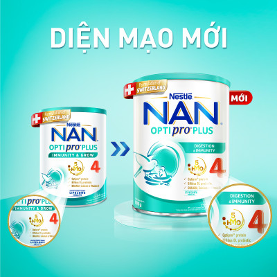 Bộ 3 lon Sữa bột NAN OPTIPRO PLUS 4 Nestle Bé 2-6 tuổi 800g/lon Giúp tiêu hóa tốt