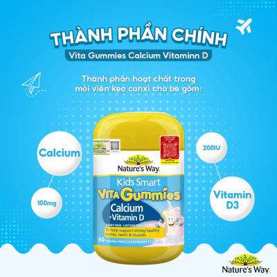Canxi + Vitamin D cho trẻ 2-11 tuổi Gummies Calcium Vitamin D Nature