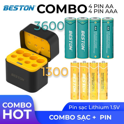 Sạc pin Beston AA AAA M7037 1.5V dùng cho pin 2A 3A 8 khe, cổng USB-C, sạc nhanh tự ngắt thông minh
