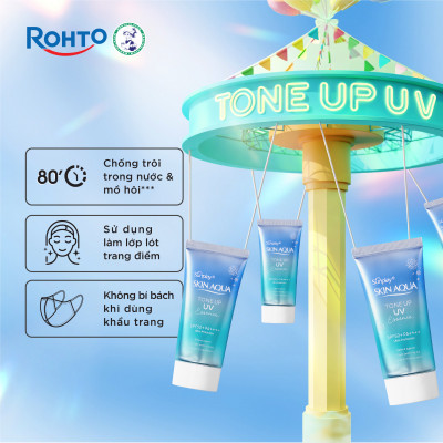 Kem chống nắng nâng tông Skin Aqua Tone up Blue cho da vàng có khuyết điểm đỏ, dạng tinh chất Sunplay Skin Aqua Tone Up UV Essence Blue SPF 50+ PA++++ 50g