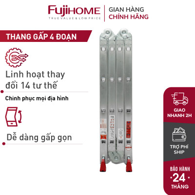 Thang nhôm gấp 4 đoạn đa năng FUJIHOME ML104N, cao chữ A 2.2m - chữ I 4,4 mét ,14 tư thế sử dụng , chốt khóa tự động, chân chống trơn trượt- Hàng chính hãng