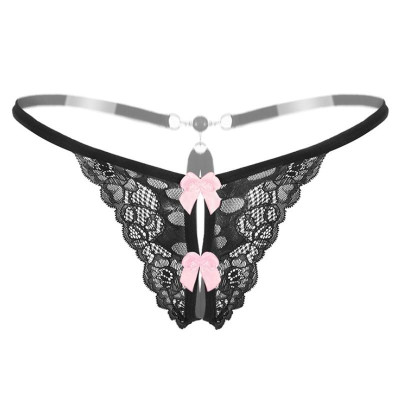 Quần lót ren lọt khe nữ athena ren phối nơ - Đen