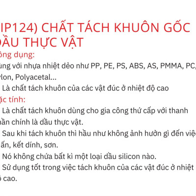 JIP124 Dung dịch tách khuôn dùng cho nhà máy , xưởng 420ml- Hàng chính hãng ICHINEN Nhật Bản