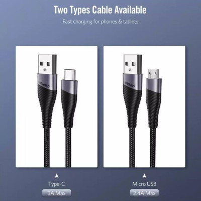 Ugreen UG50874ED017TK 2M màu Xám Cáp sạc truyền dữ liệu USB 2.0 sang MICRO USB đầu mạ thiếc - HÀNG CHÍNH HÃNG