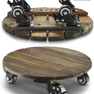 Đế Lót Chậu Cây Có Bánh Xe Cao Cấp ANKAN, Tròn Màu Xám Đen R35cm, Tải trọng 150 Kg, Di Chuyển Chậu Cây Êm Ái, Không Ồn