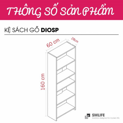 Giá sách bằng gỗ chất lượng cao và tiện dụng SMLIFE Diosp