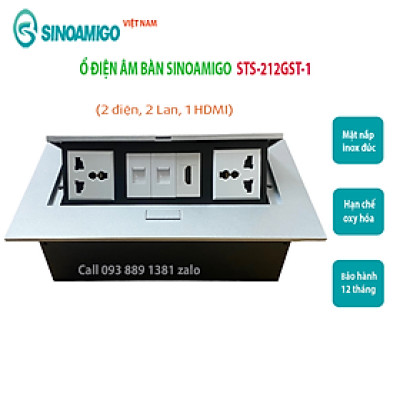 Hộp điện âm bàn văn phòng đa chức năng Sinoamigo STS-212GST-1 (điện, mạng, thoại, hdmi, vga, usb, audio, micro) - Hàng nhập khẩu chính hãng, Full thuế VAT