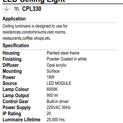 ĐÈN ỐP TRẦN LUMAX#CPL330/W-18LED/6K-XD (18W)