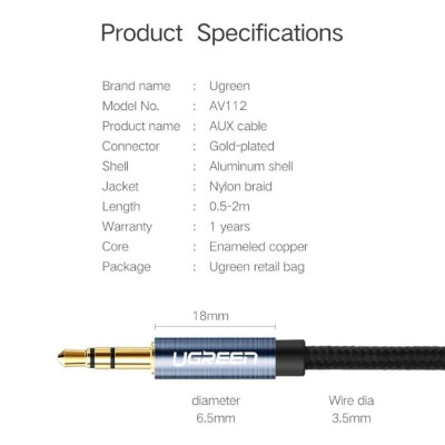 Ugreen UG50363AV112TK 2M màu Đen Cáp âm thanh 2 đầu 3.5mm dương - HÀNG CHÍNH HÃNG