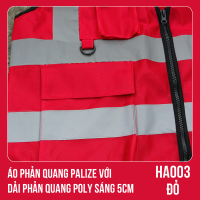 Áo phản quang Palize với dải Phản quang Poly sáng 5cm màu ĐỎ - Mã HA003